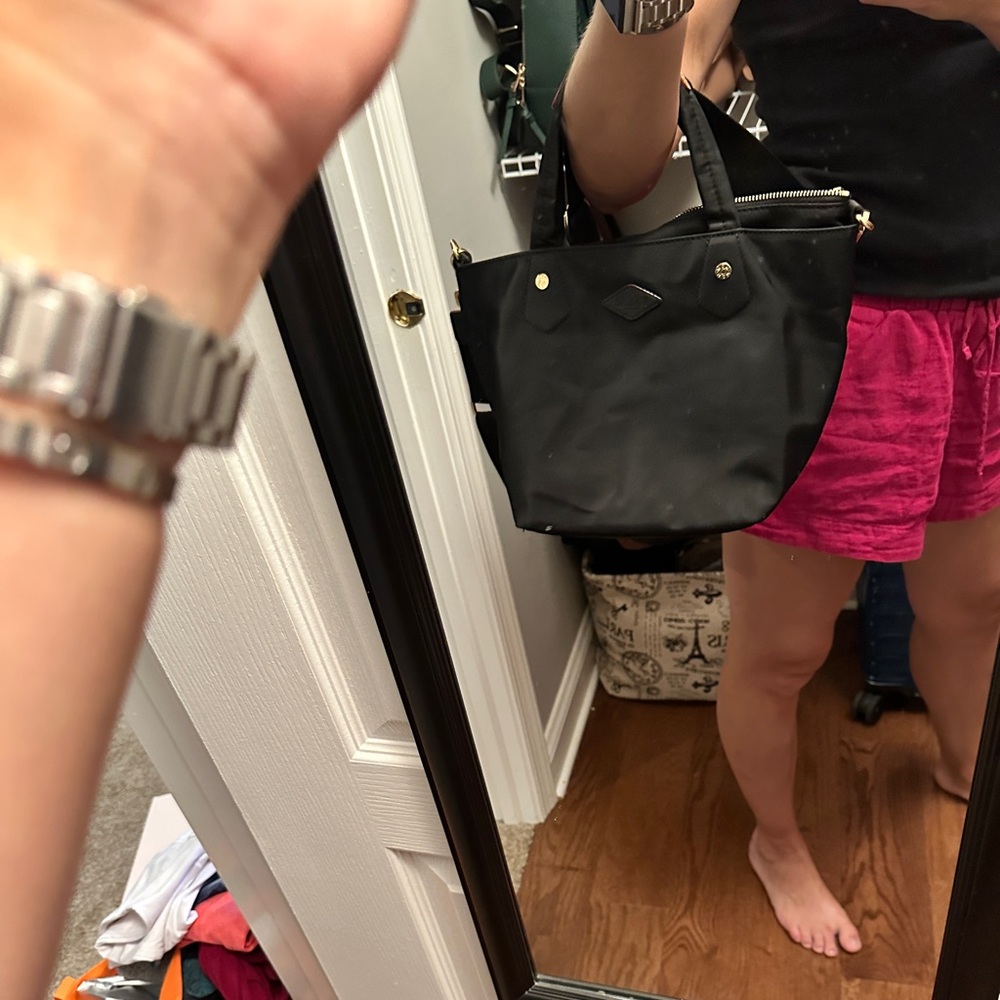 MZ WALLACE Black Nylon Crossbody Large Tote Bag with Small Zip Bag & Red Lining - Picture 6 of 13